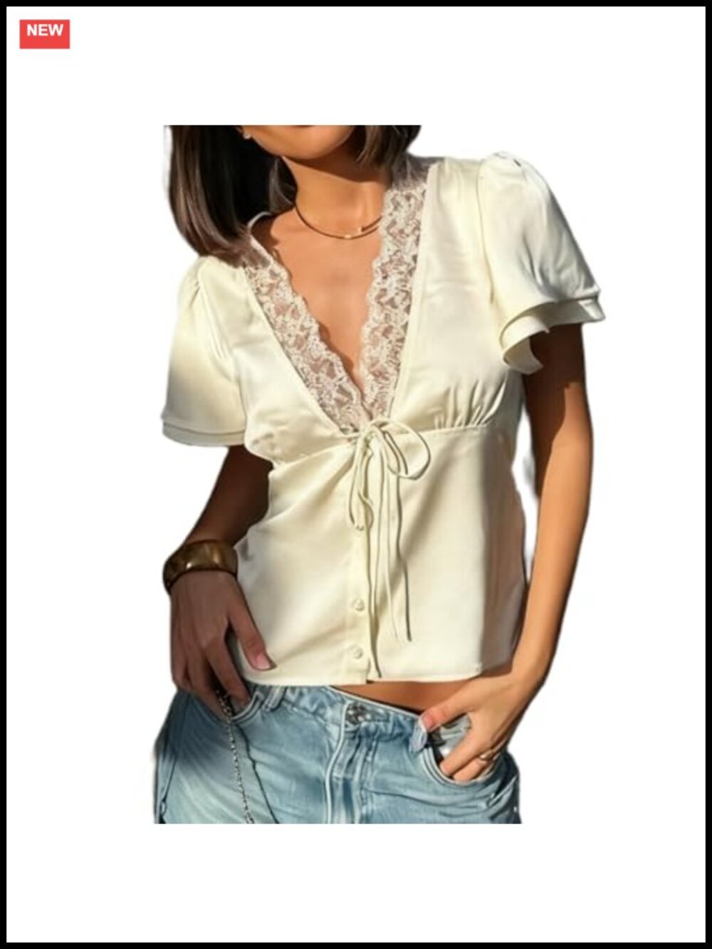 Y2K Satin Peplum Babydoll Crop Top Lace Trim V Neck Short Sleeve Blouse Going